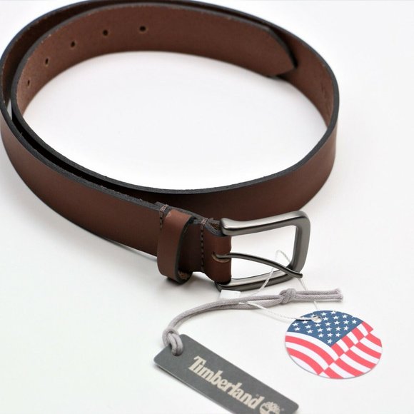 Timberland Size 38 Men's Classic Leather Belt Made in USA Brown New - Picture 2 of 9